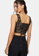 Rena Snake Jacquard Corset Top - Brown