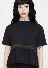 Fianna Embroidered Ruffle Hem Crop T-shirt