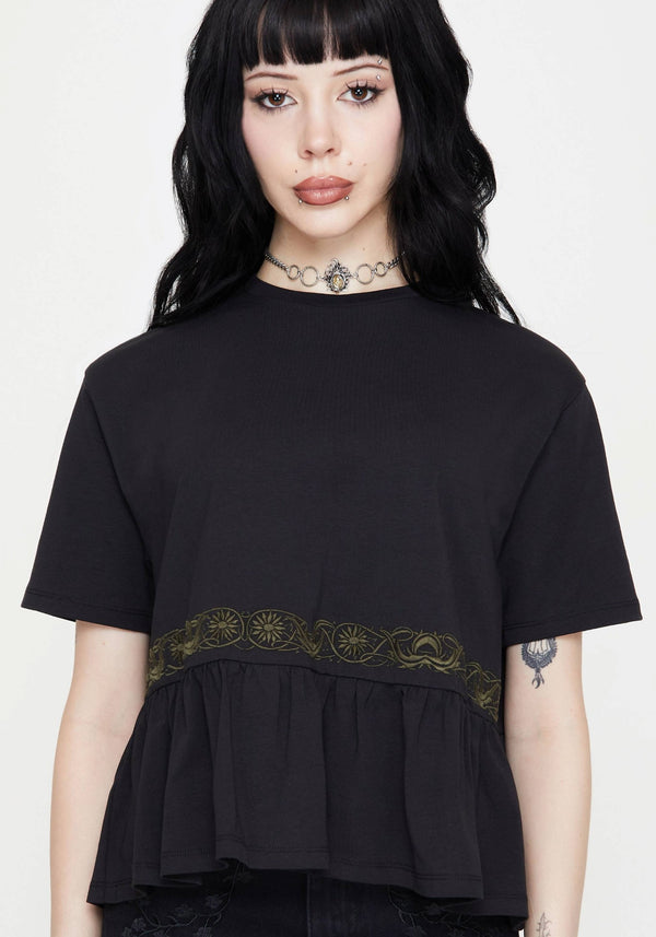 Fianna Embroidered Ruffle Hem Crop T-shirt