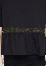 Fianna Embroidered Ruffle Hem Crop T-shirt