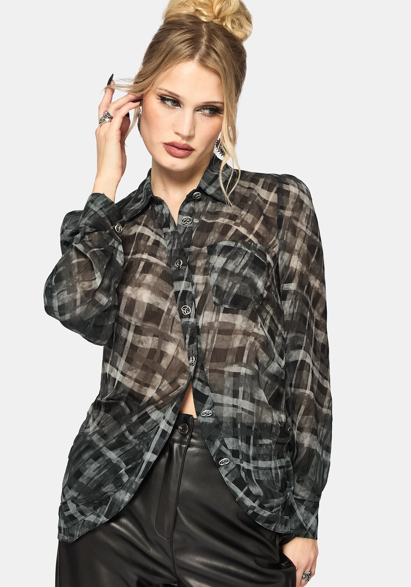 Rhoswen Snake Check Cross Over Long Sleeved Shirt UK 10