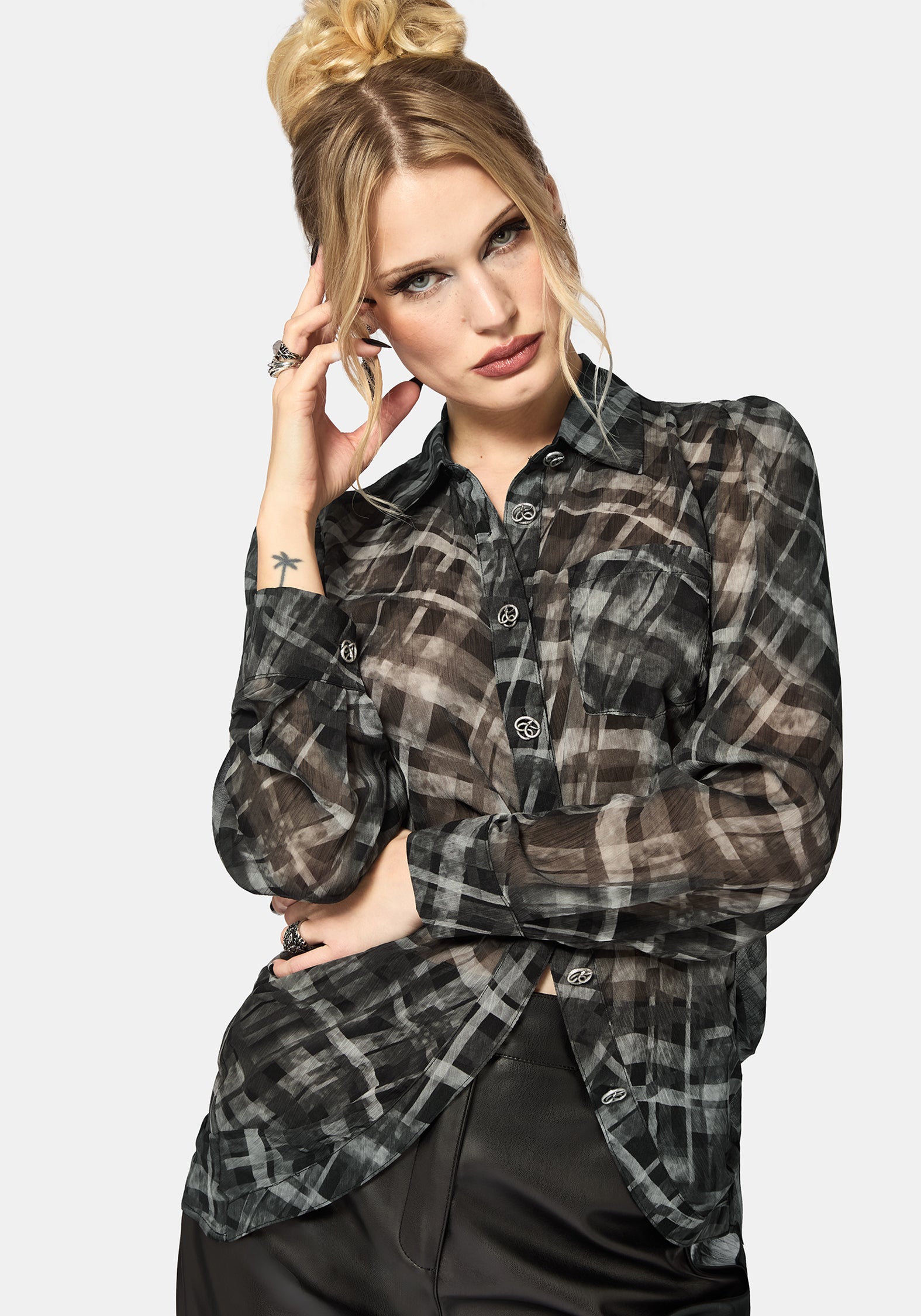Rhoswen Snake Check Cross Over Long Sleeved Shirt UK 10