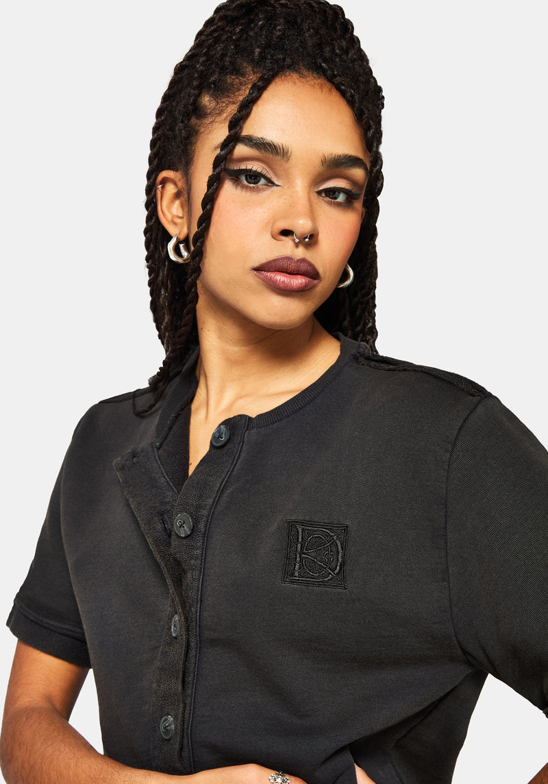 Irla Embroidered Short Sleeve Button Down Sweat