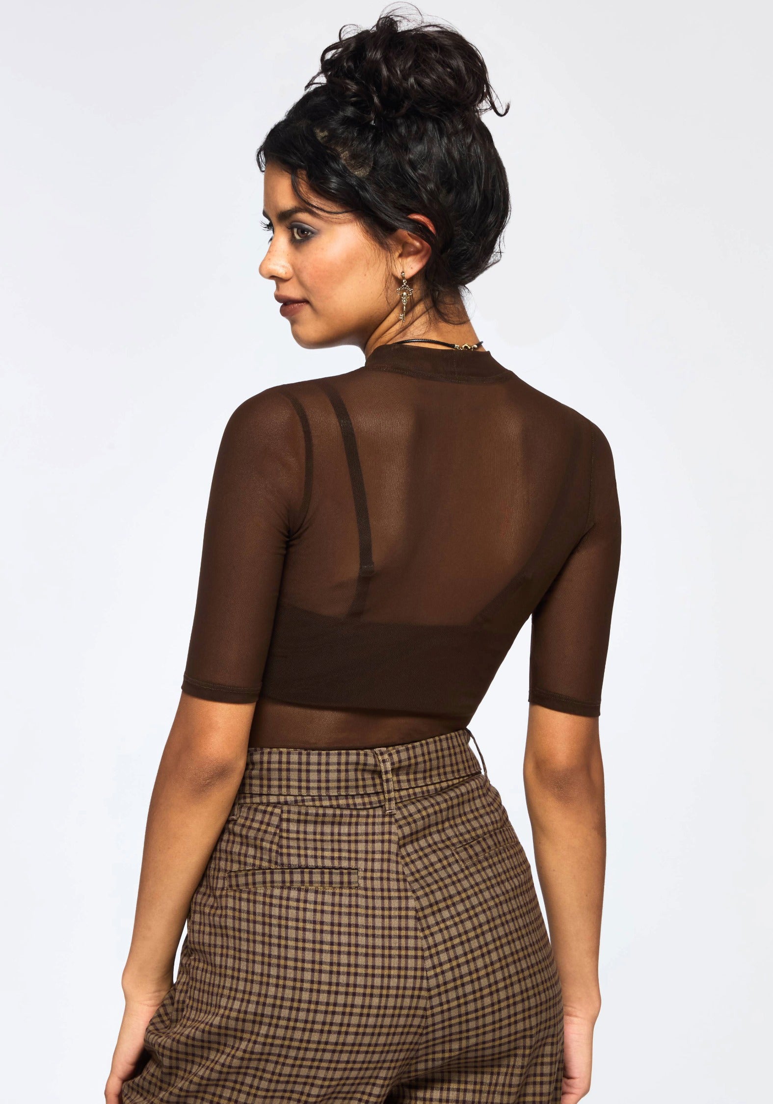 Jinx Mesh Short Sleeve Top - Brown