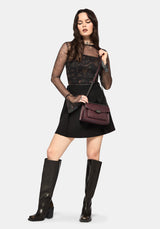 Haunt Fluted Long Sleeved Mesh Print Top