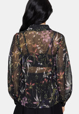 Elide Black Orchid Print Chiffon Blouse UK 10