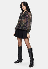 Elide Black Orchid Print Chiffon Blouse UK 10