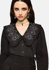 Alira Bug Embroidered Collar Long Sleeved Blouse
