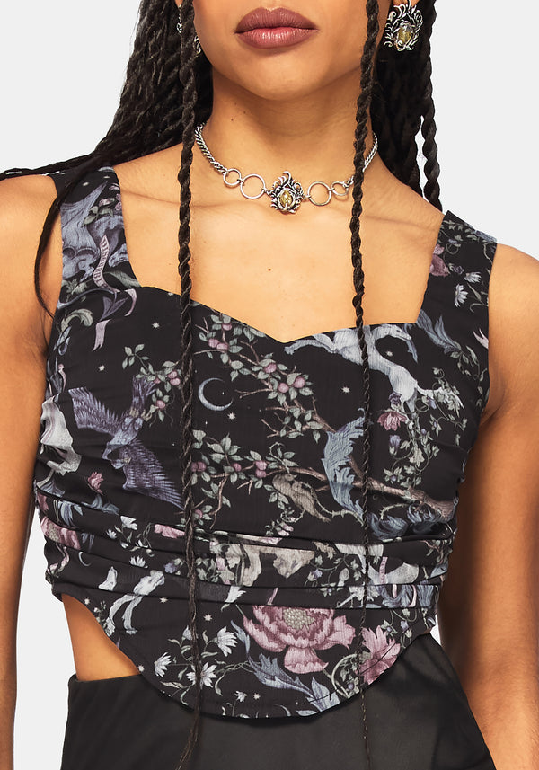 Merunicorn Enchanted Forest Print Ruched Corset Top