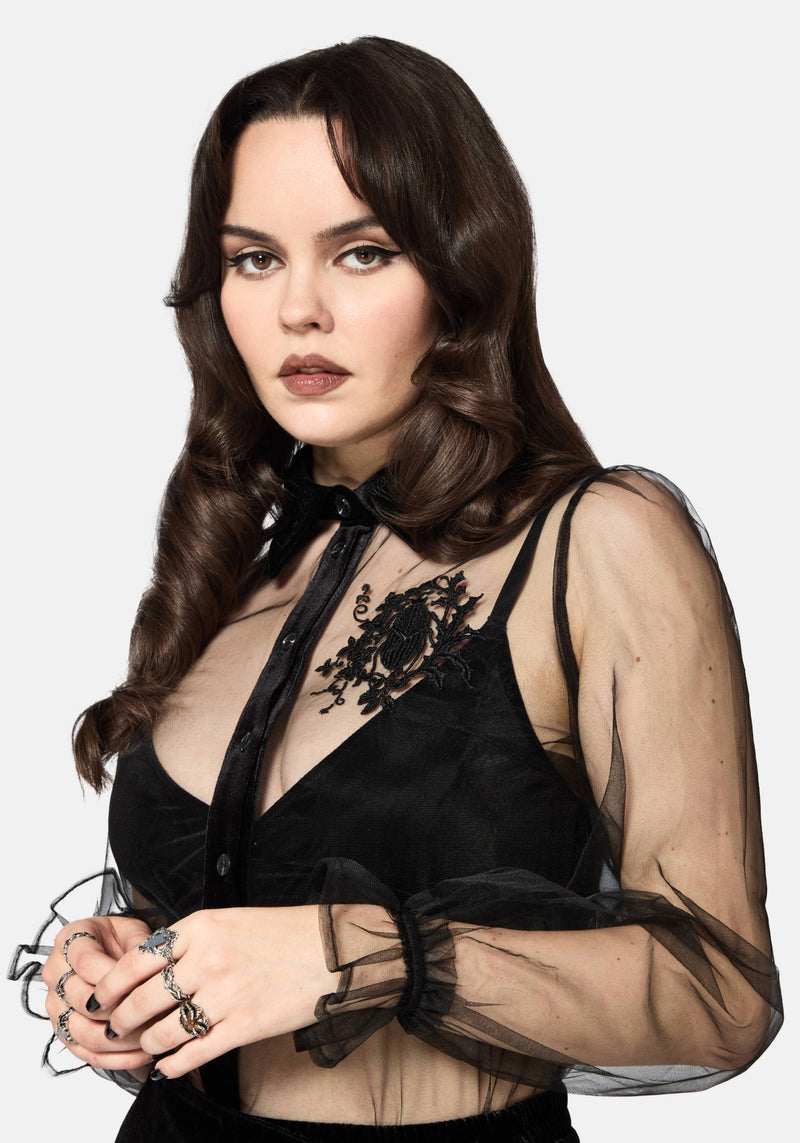 Fen Bug Embroidery Organza Sheer Shirt