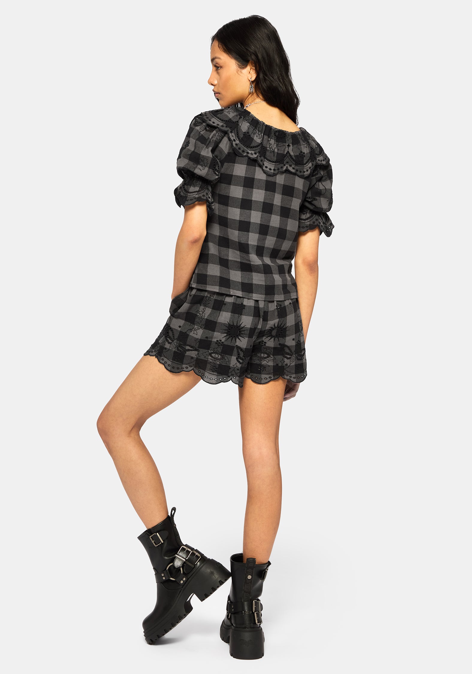Ashwing Check Broderie Collar Blouse