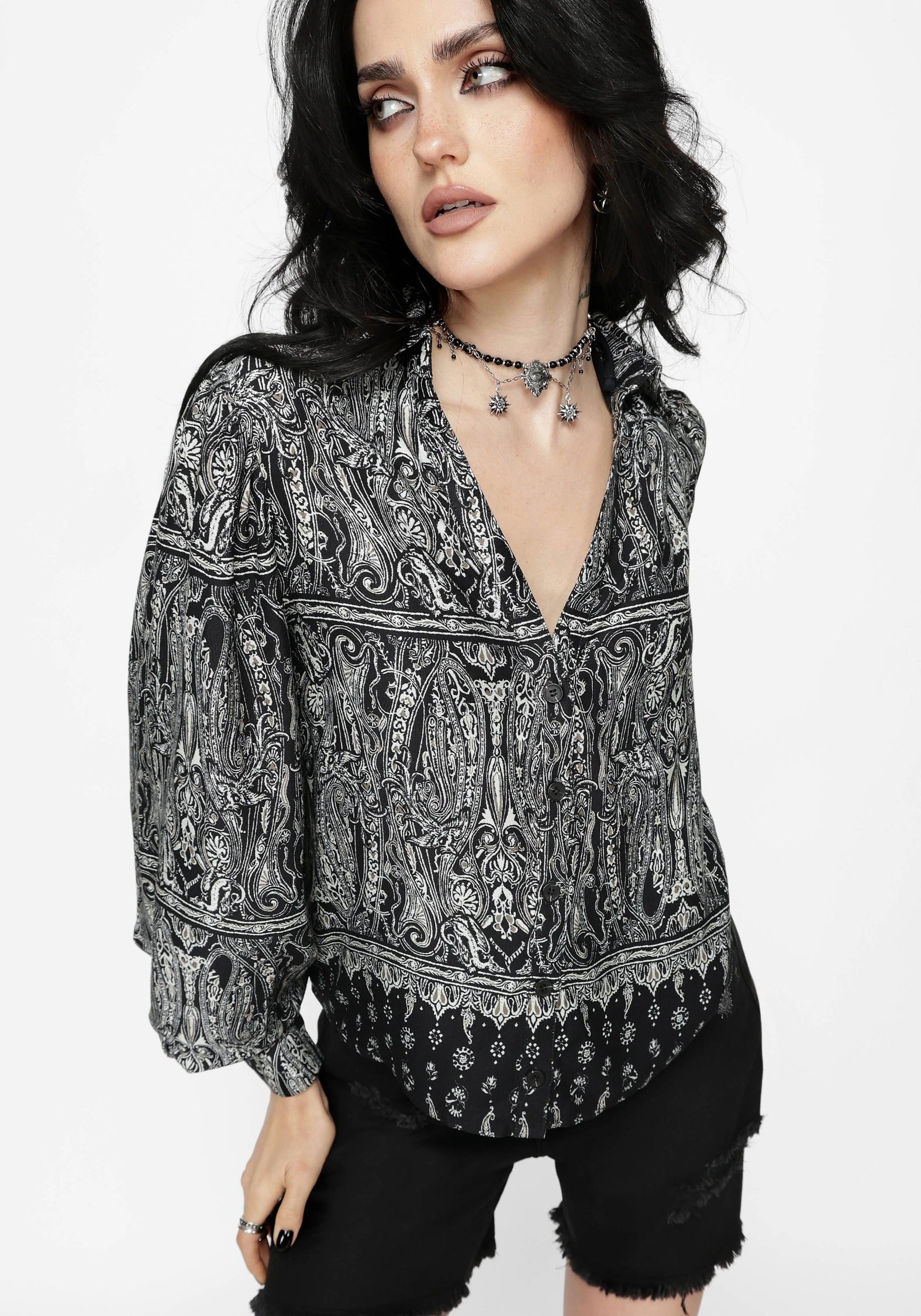Zelira Paisley Print Open Collar Shirt
