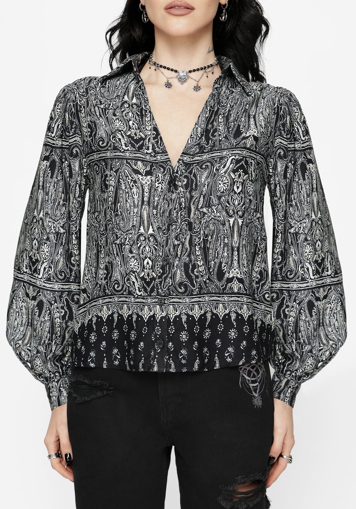 Zelira Paisley Print Open Collar Shirt