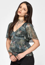 Thalassa Print Tie Back Angel Sleeve Top