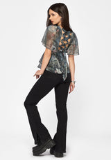 Thalassa Print Tie Back Angel Sleeve Top