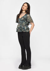 Thalassa Print Tie Back Angel Sleeve Top