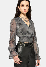 Merunicorn Enchanted Forest Grey Chiffon Wrap Top
