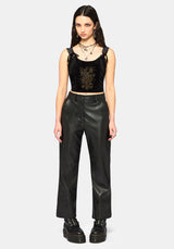 Kobra Velour Embroidered Tie Strap Corset Top