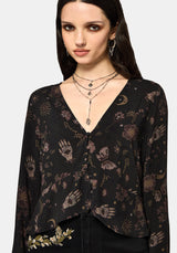 Angela Folk Print Flared Sleeve Blouse