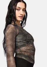 Eros Realm Mesh Long Sleeve Ruche Top