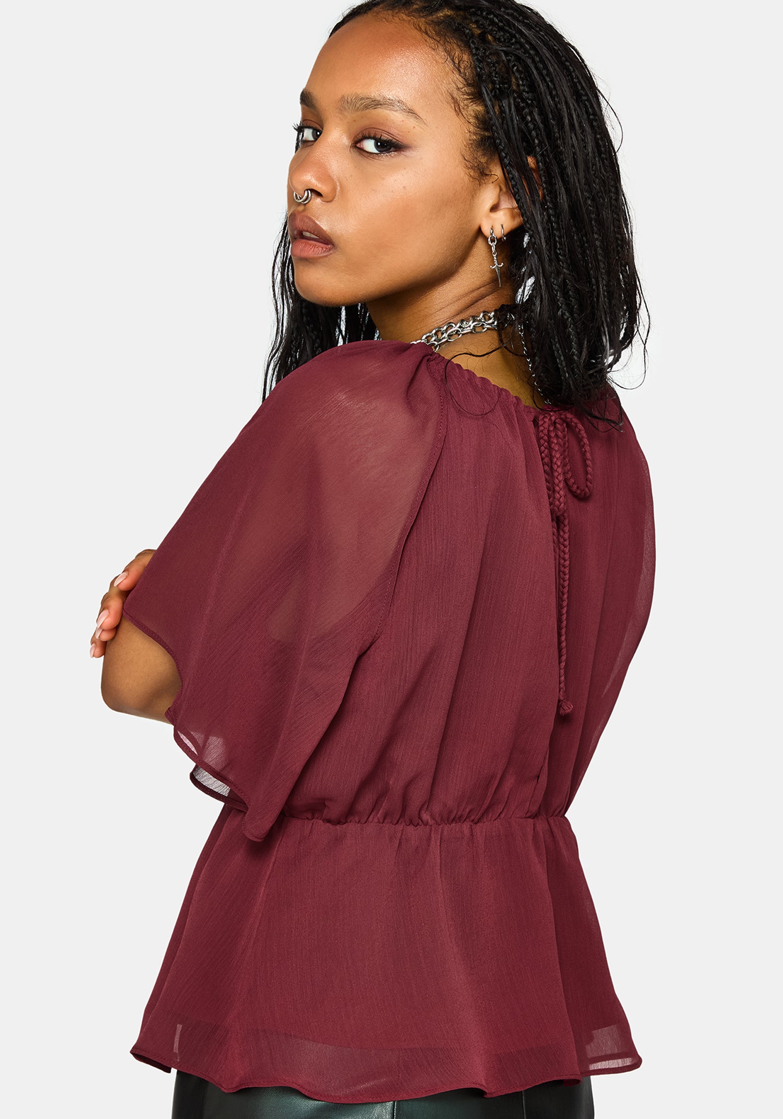 Ari Cape Charm Blouse - Burgundy