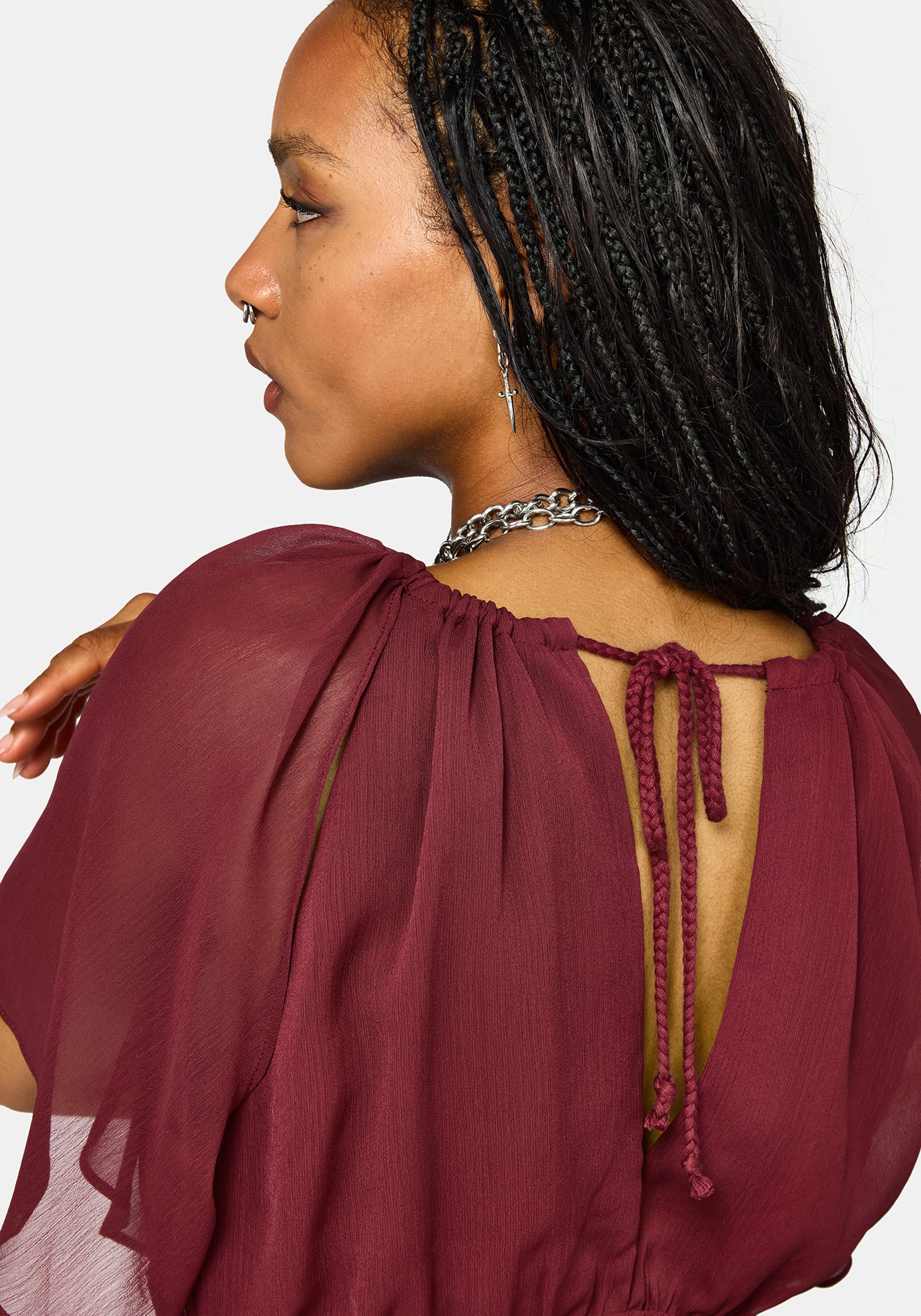Ari Cape Charm Blouse - Burgundy