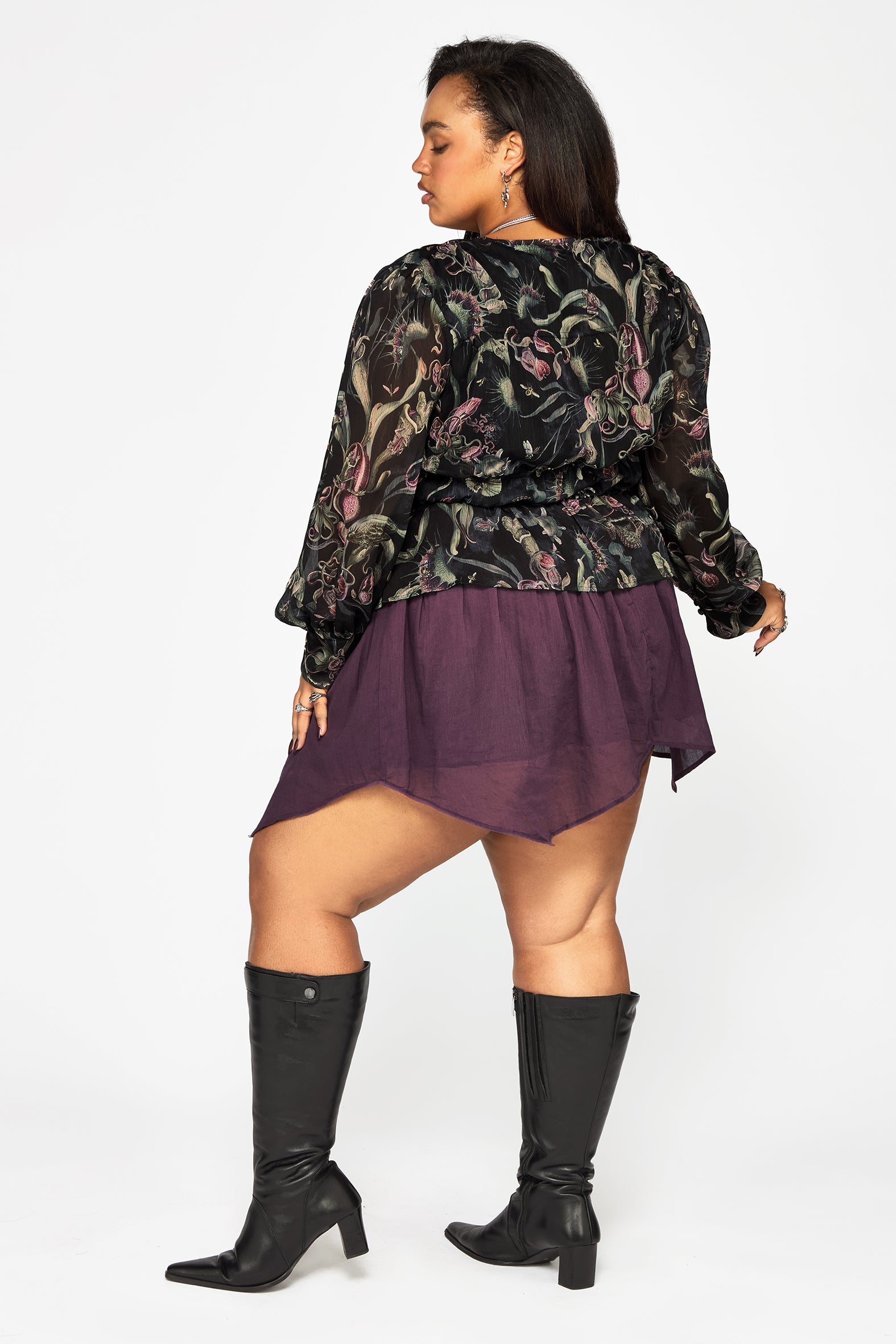Dionaea Flytrap Print Ruched Button Down Top