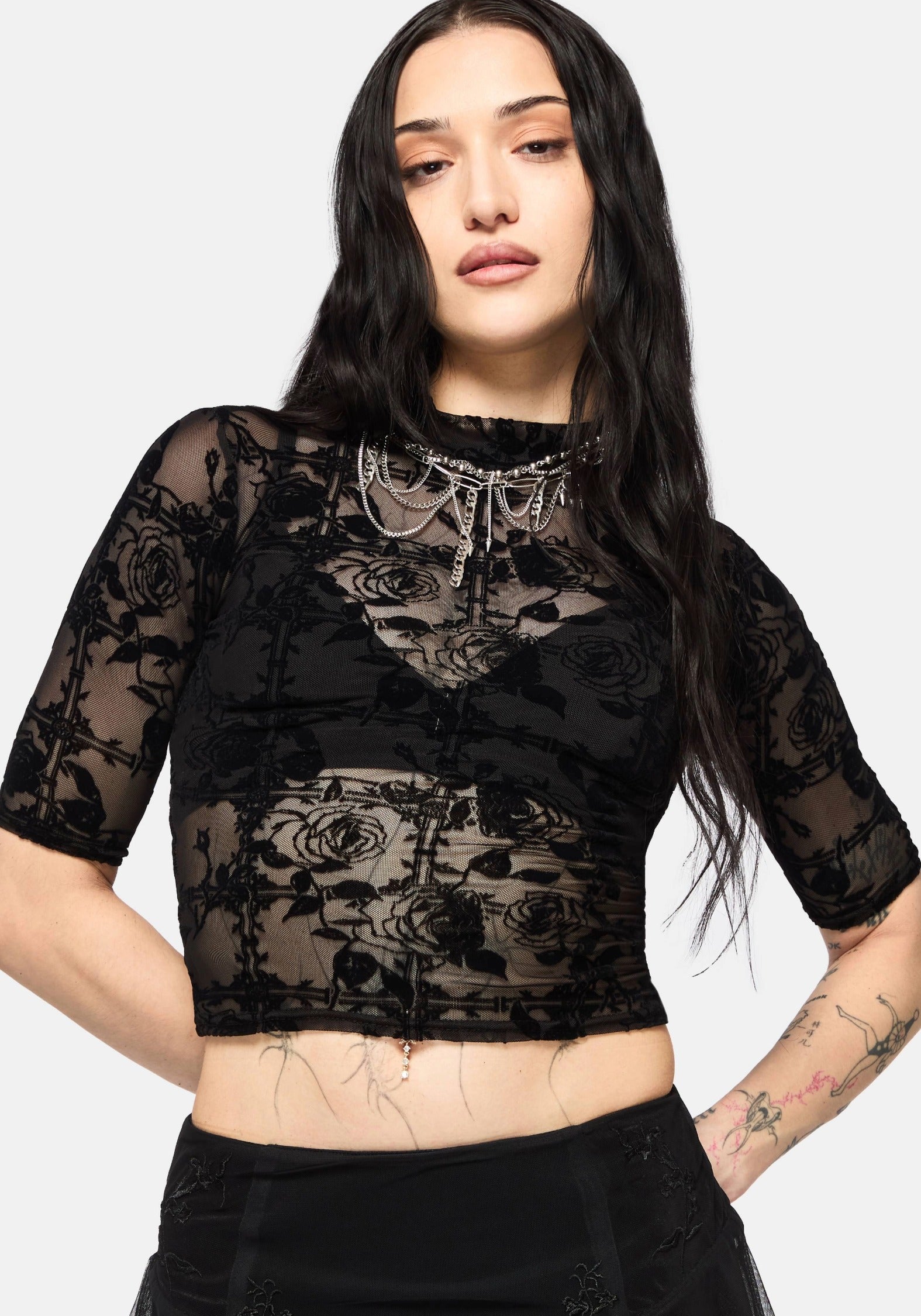 Rose Riot Flock Mesh Top – Disturbia