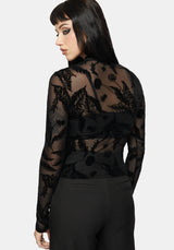 Cimora Dandelion Flock Mesh Long Sleeve Top