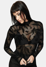 Cimora Dandelion Flock Mesh Long Sleeve Top