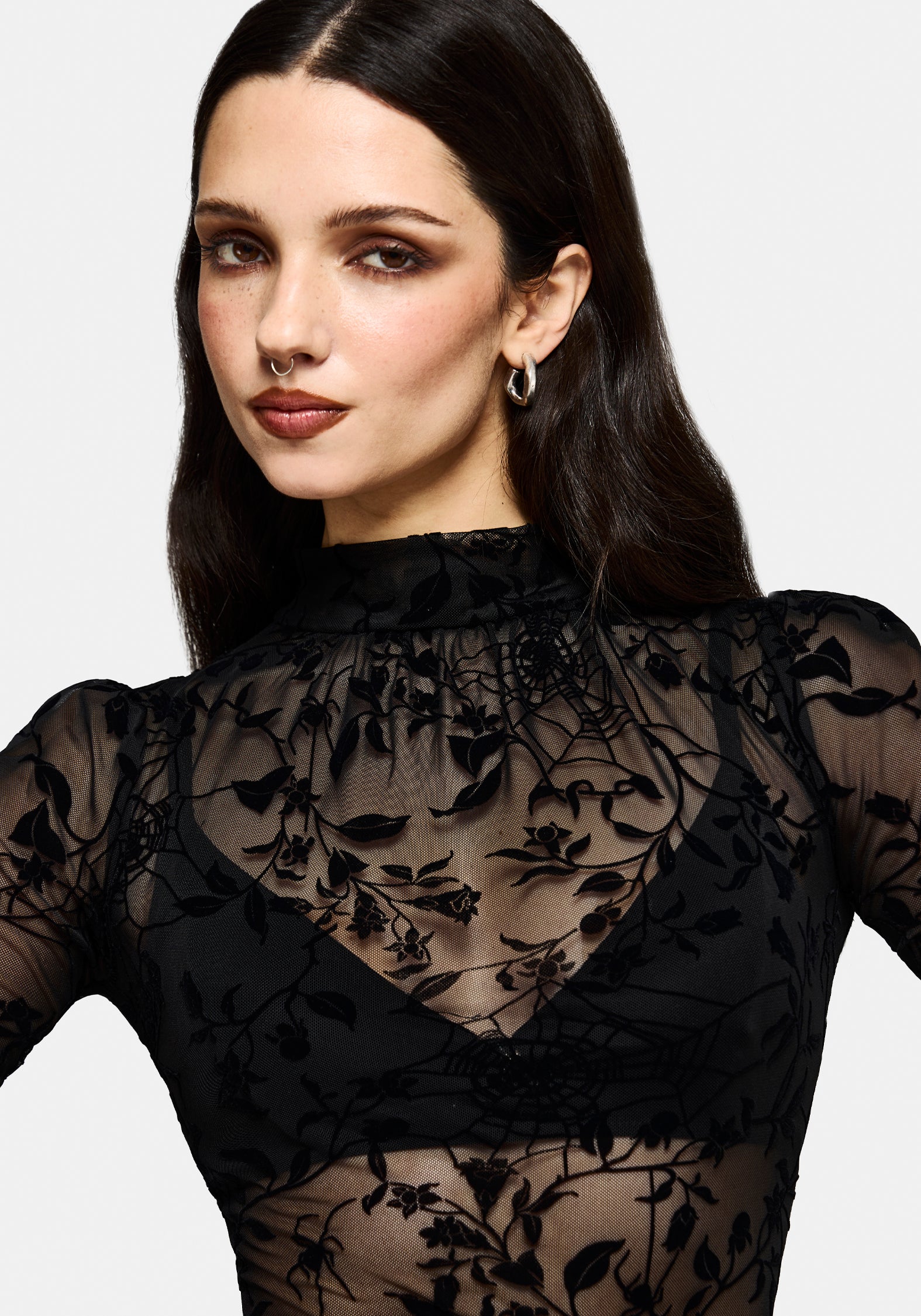 Deadly Nightshade Flocked Mesh Bodysuit