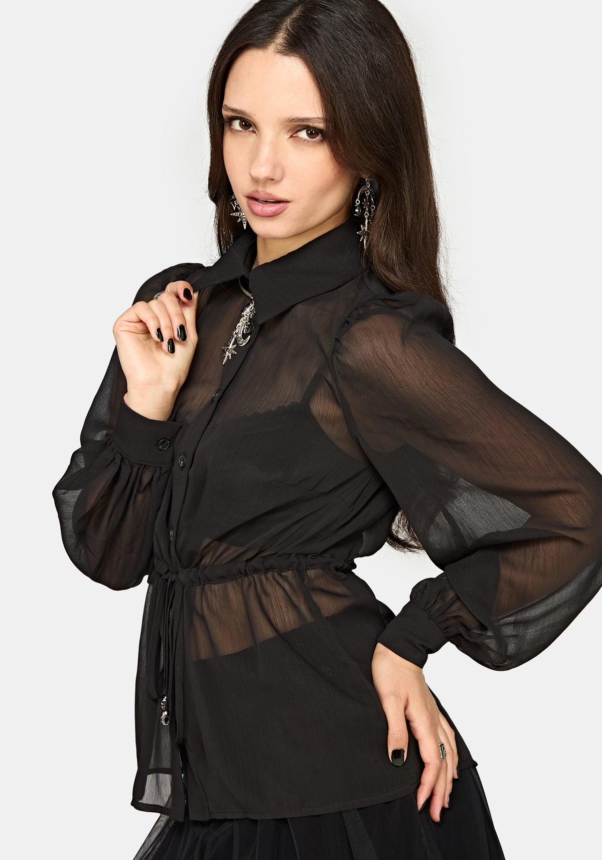 Margot Chiffon Cinch Slim Shirt