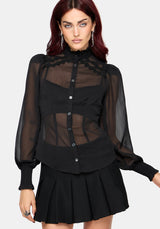 Zia Chiffon Sheer Lace Trim Shirt