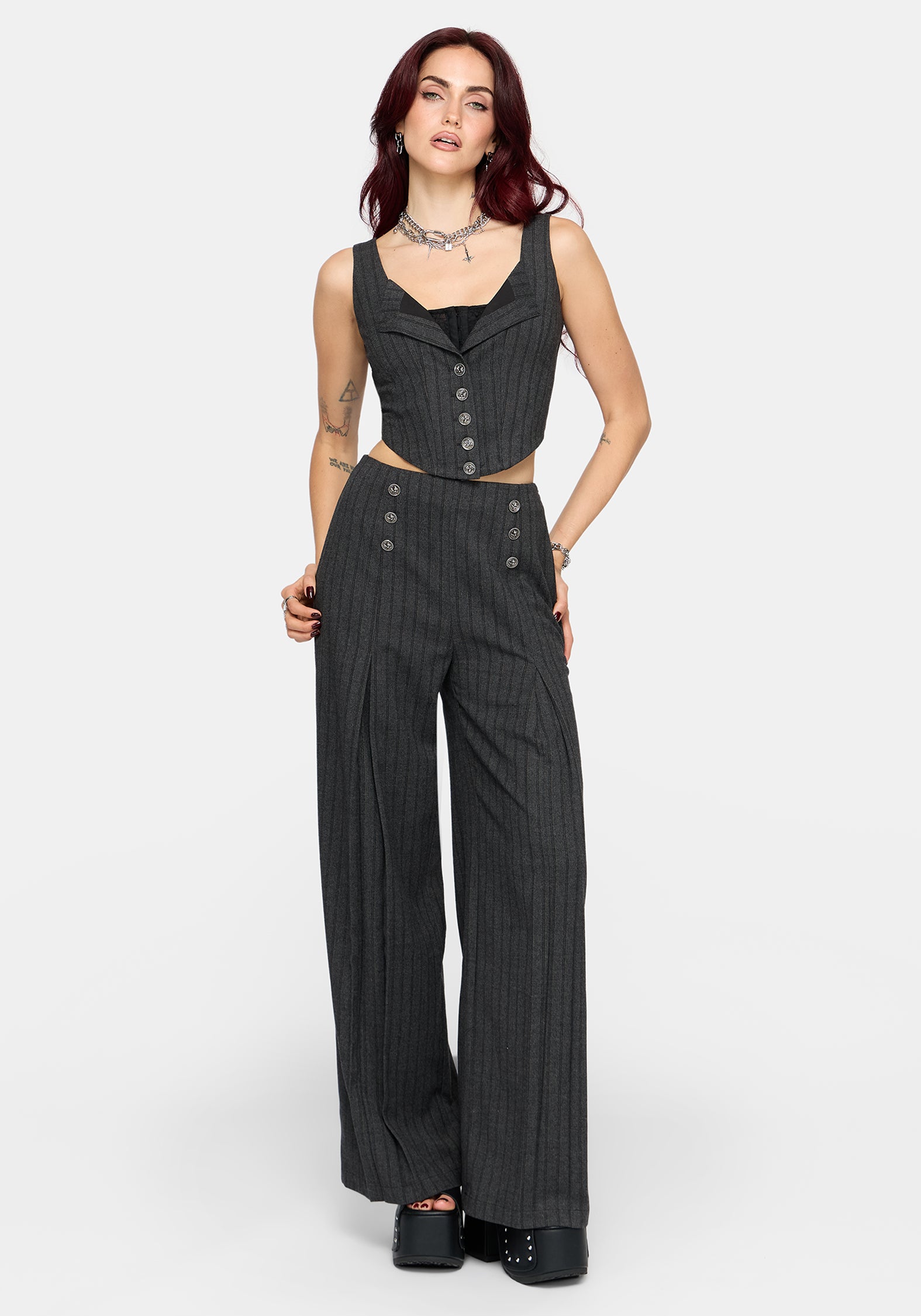 Blair Pinstripe Lace Insert Stripe Corset