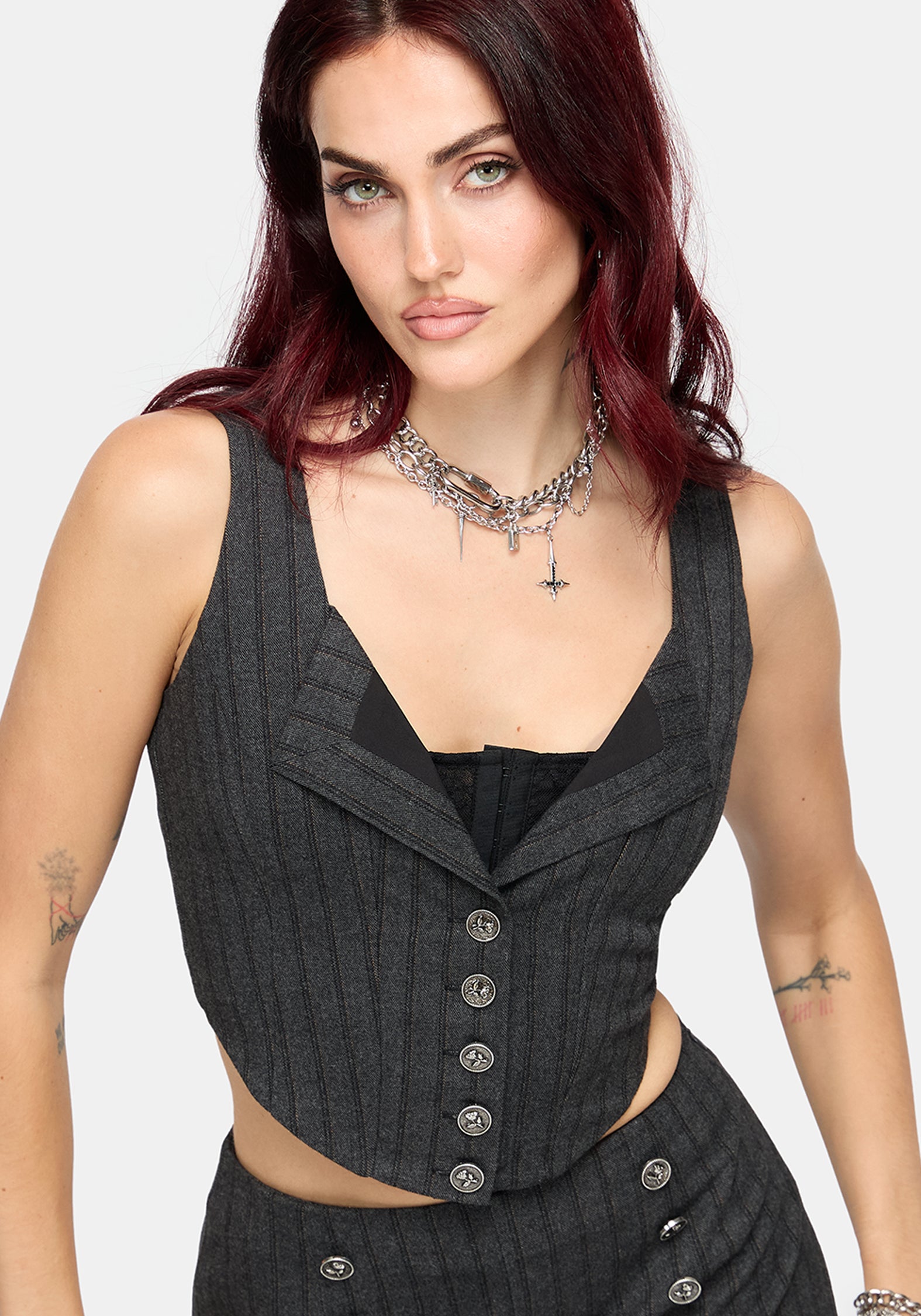 Blair Pinstripe Lace Insert Stripe Corset