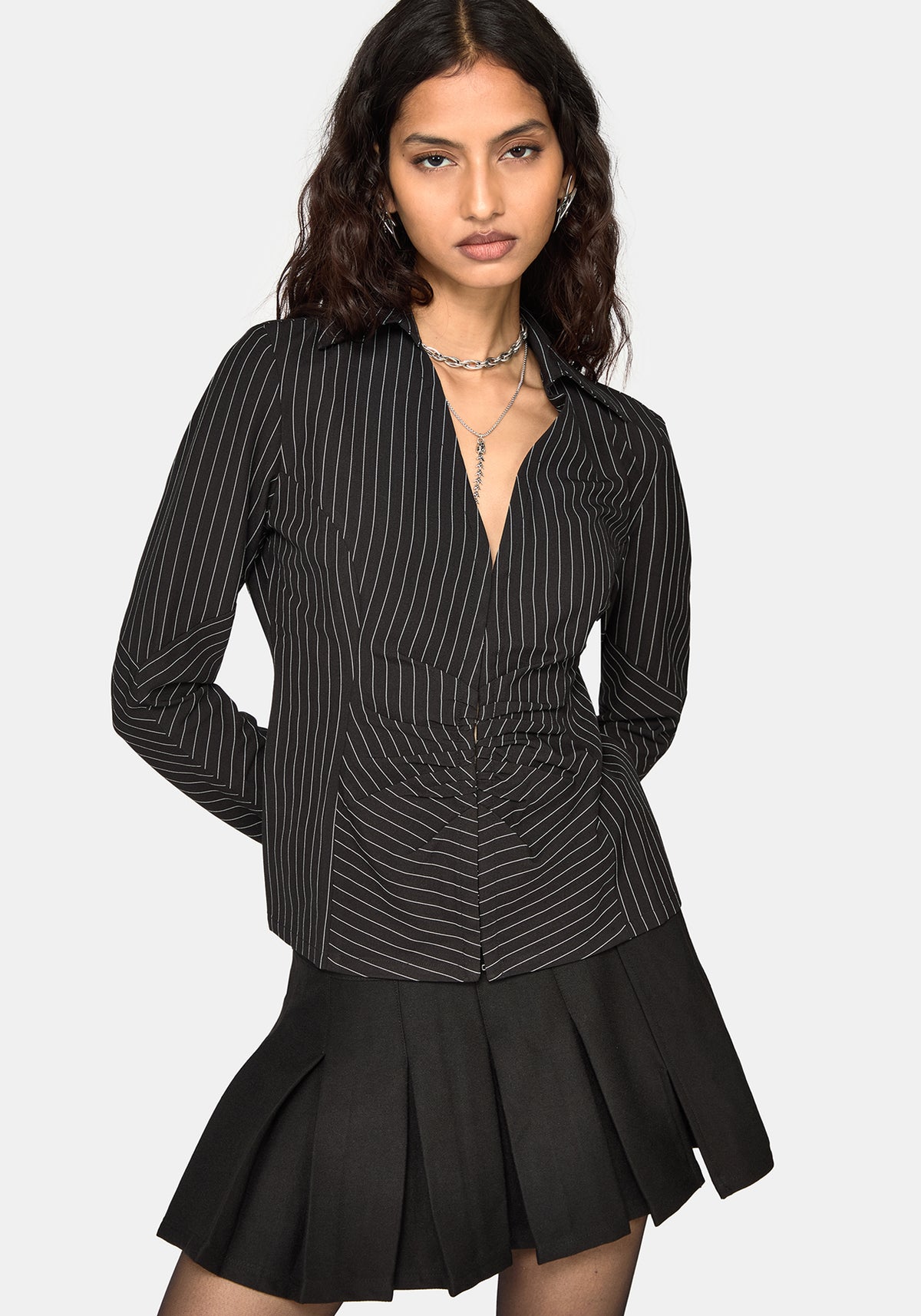 Inès Pinstripe Hook & Eye Shirt