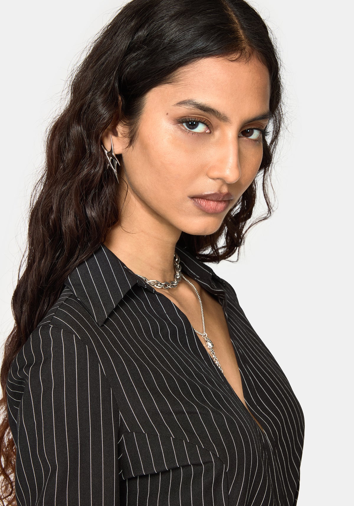 Inès Pinstripe Hook & Eye Shirt