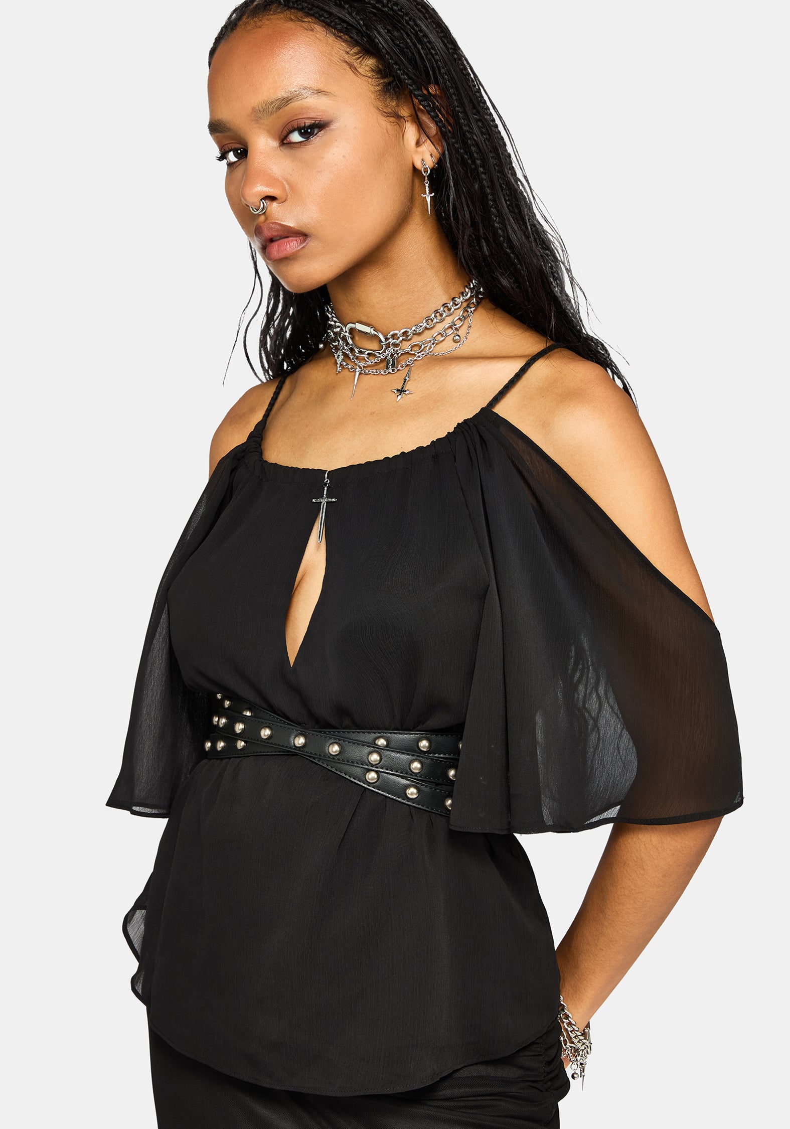 Ari Cape Charm Blouse - Black