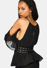 Ari Cape Charm Blouse - Black