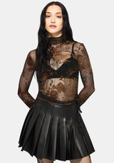 Rosaleigh Flock Velour Mesh Long Sleeve Top - Black