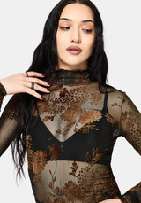 Rosaleigh Flock Velour Mesh Long Sleeve Top - Black
