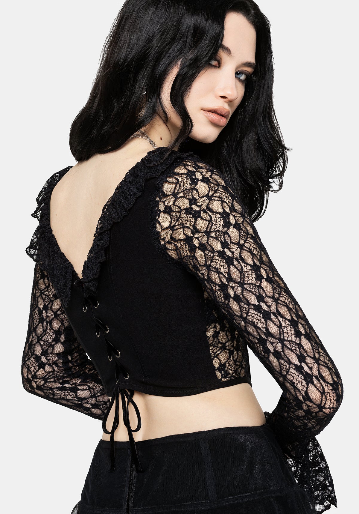 Mila Long Sleeve Lace Corseted Top