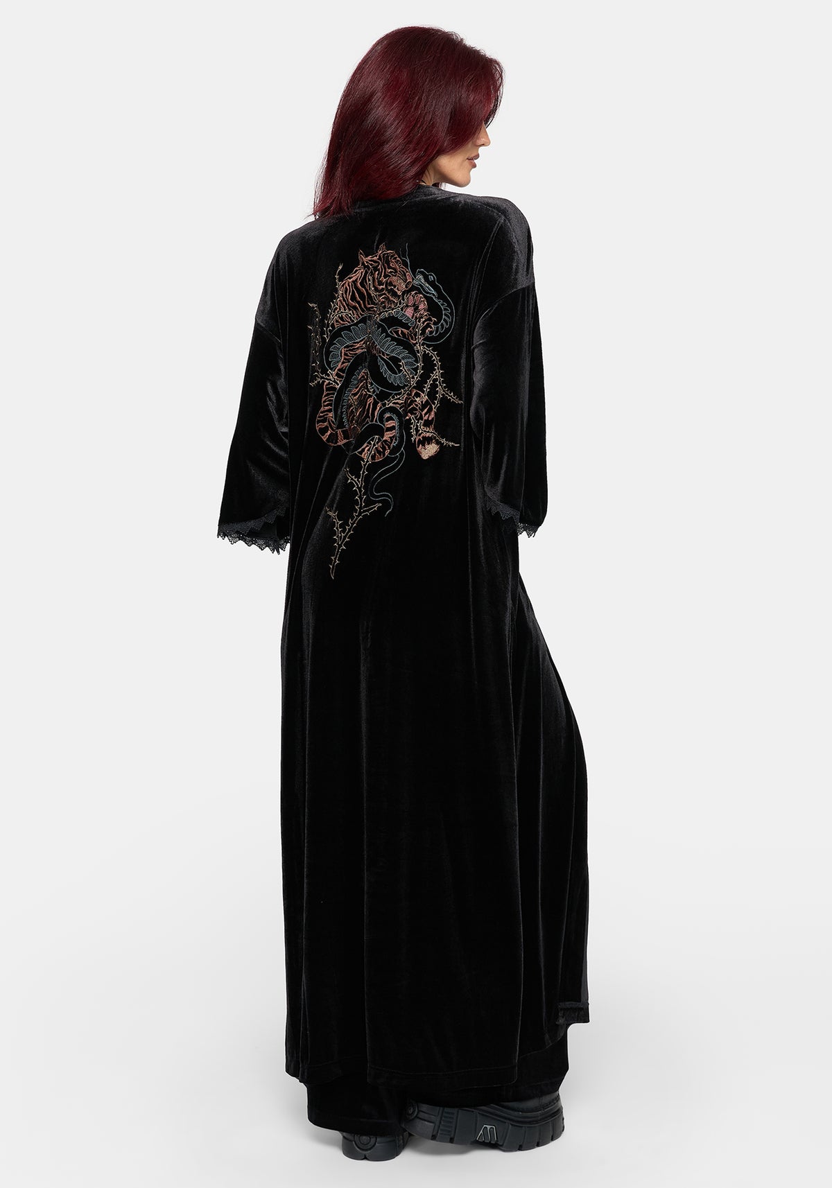 Tigris Embroidered Velour Kimono