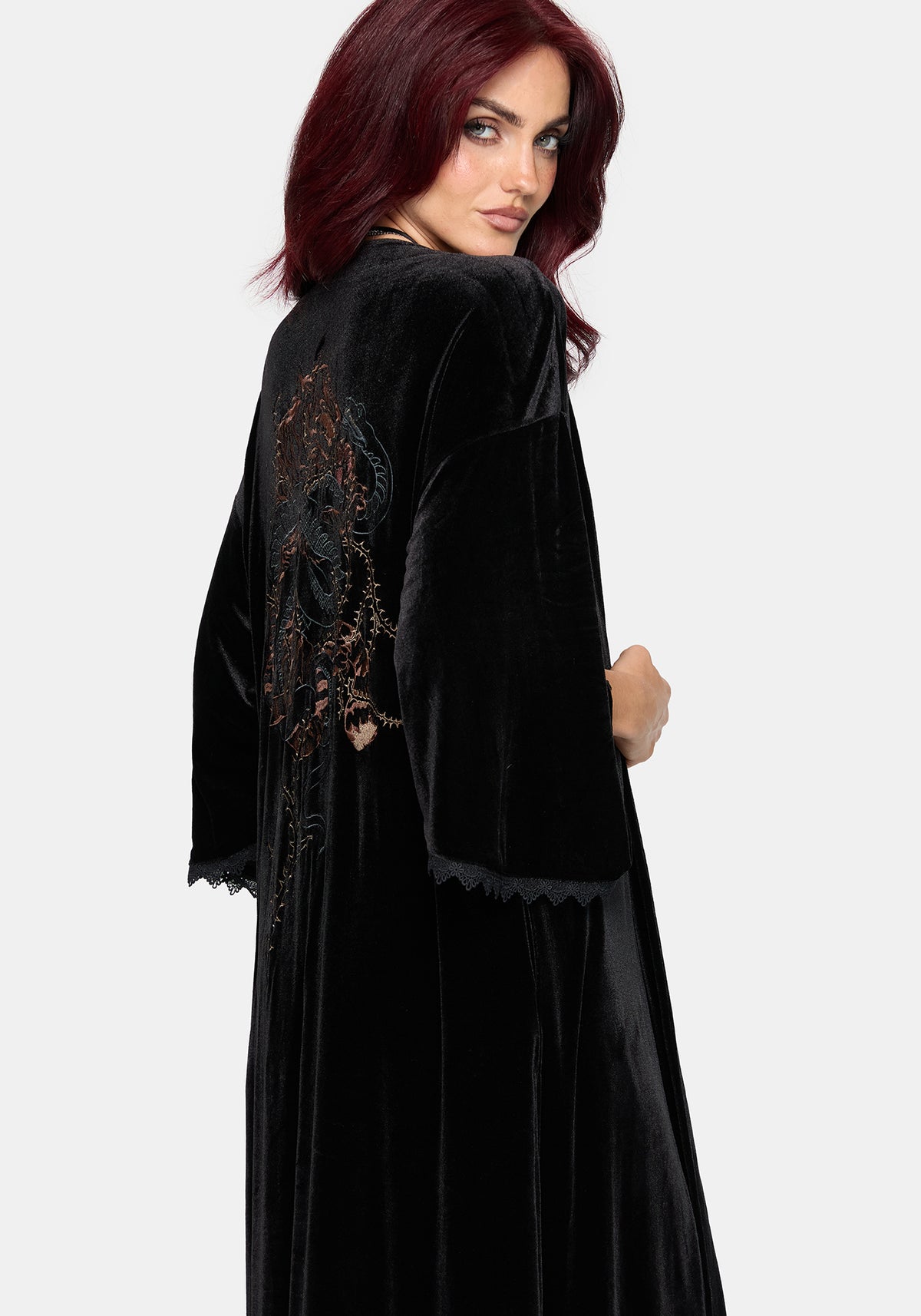 Tigris Embroidered Velour Kimono