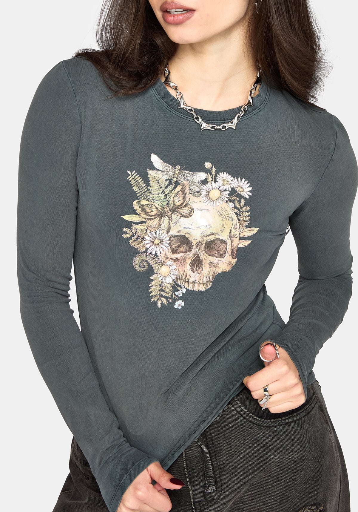Taeyla Floral Skull Long Sleeve Baby Tee