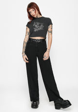 Maypole Fairy Print Crop T-Shirt- Black