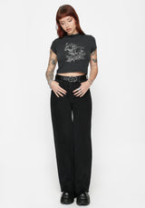 Maypole Fairy Print Crop T-Shirt- Black