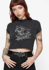 Maypole Fairy Print Crop T-Shirt- Black