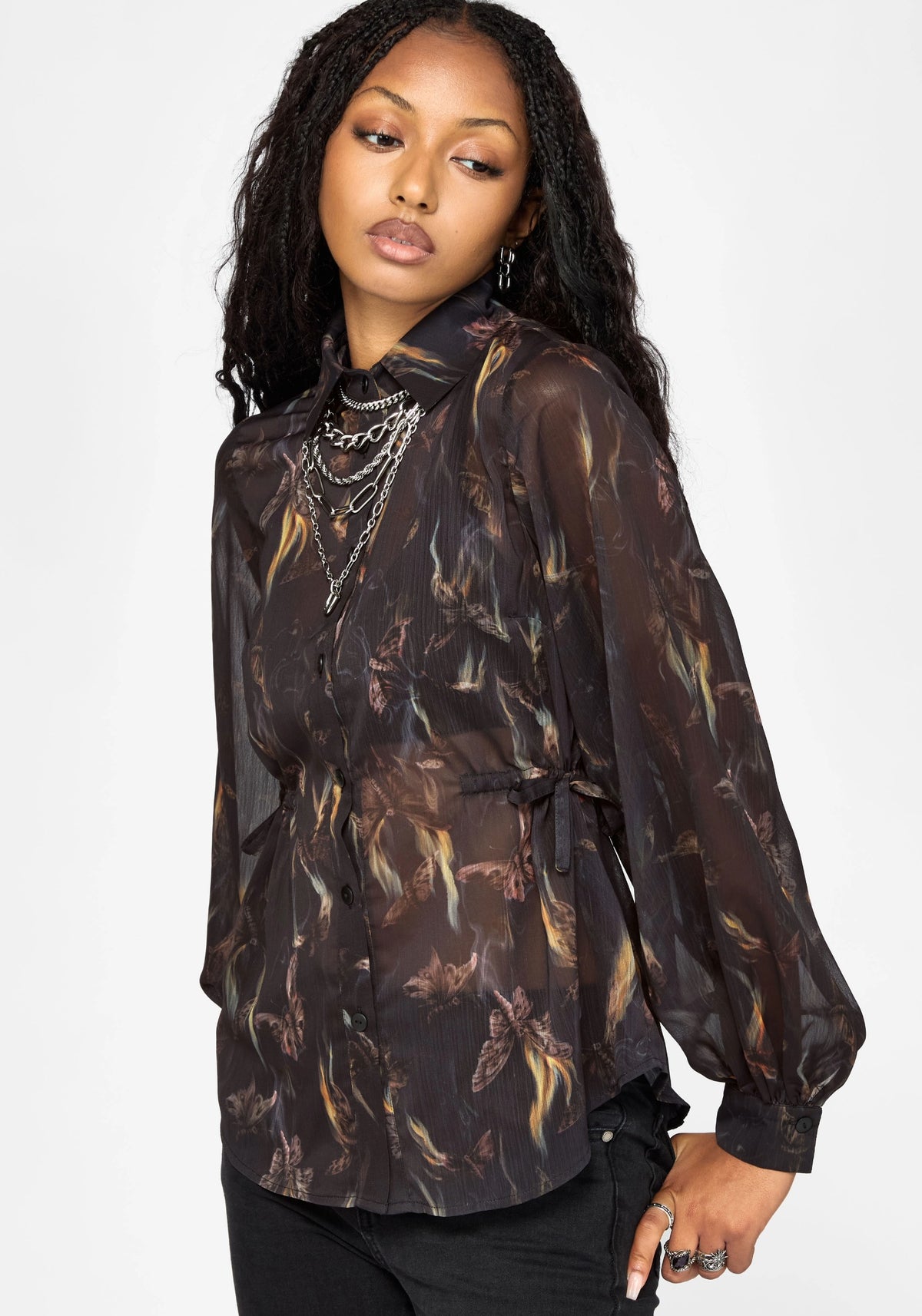 Ember Moth Cinch Waist Chiffon Shirt