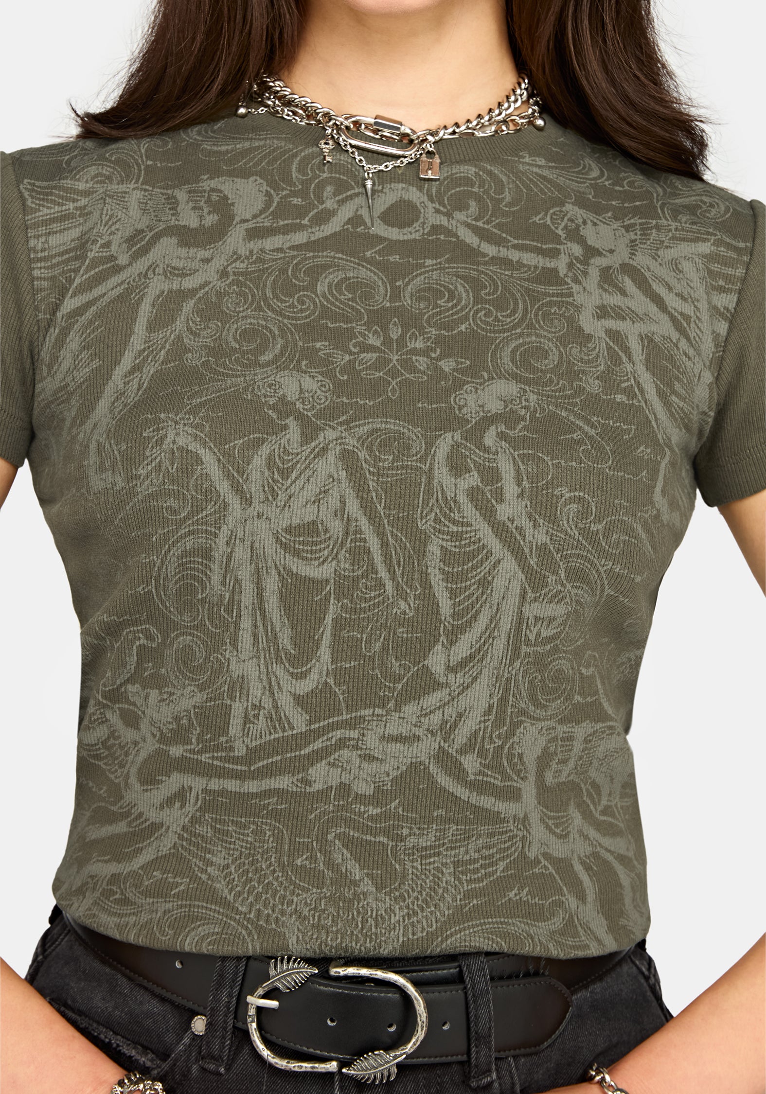 Eleni Mythology Print Ribbed Baby Tee